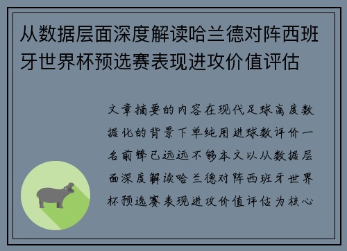 从数据层面深度解读哈兰德对阵西班牙世界杯预选赛表现进攻价值评估